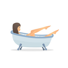 Woman in the bath. Woman to clean. Vector illustration