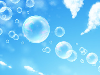 シャボン玉の背景イラスト_空