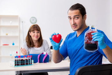 Young woman in blood transfusion concept