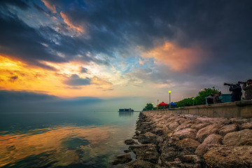Dramatic sunrise clouds view in Alkhobar sea side Saudi Arabia.