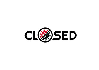Closed sign with new coronavirus icon. Closed due to Covid-19 pandemic. Businesses are temporary closing down to support social distancing, city lockdown, quarantine and curfew. Closed sign design.