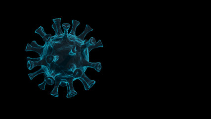 3d of corona virus, wuhan, covid 19 on black background. Concept of medical illustration.