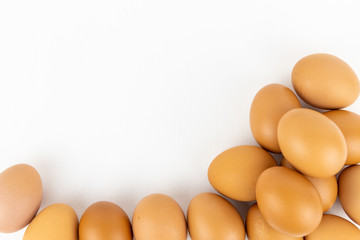 Raw chicken egg isolated on white background, space for text.