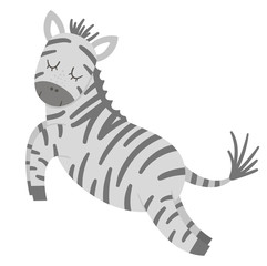 Vector cute zebra isolated on white background. Funny tropical exotic African animal illustration. Bright flat picture for children. Jungle summer clip art.