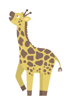 Vector cute giraffe isolated on white background. Funny tropical exotic African animal illustration. Bright flat picture for children. Jungle summer clip art.