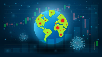 Concept of the impact of spreading the virus on the financial system : the number of infected people is increasing around the world. Directly affecting the stock market.