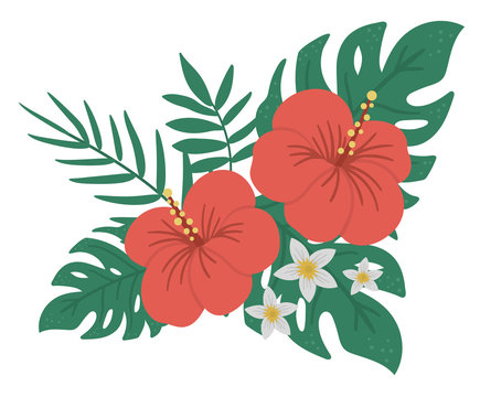 red hibiscus flowers and green leaves clip art preview