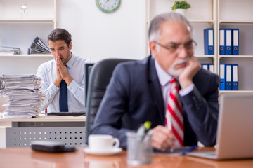 Old boss and young male employee in the office