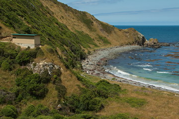 Hide for bird watching in Roaring Bay near Nugget Point in Otago on South Island of New Zealand