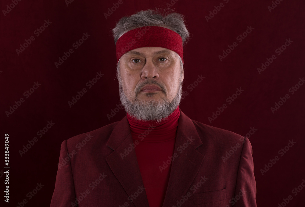 Canvas Prints Studio shot closeup portrait of a bearded man in red