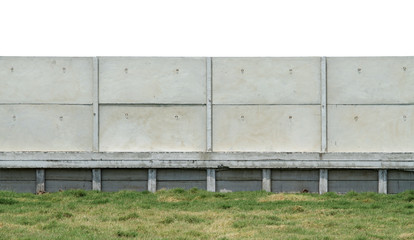 Factory concrete fence on green grass (with clipping path) isolated on white background