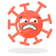 Vector set of cute kawaii cartoons red emoticons face covid19, emoji fear face with bared teeth of corona virus, emotion cartoon characters - dust floating isolated on white back ground