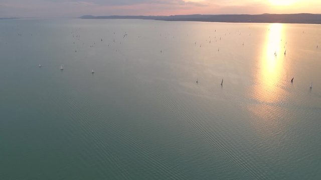 Sail Boats on Lake Balaton at sunrise