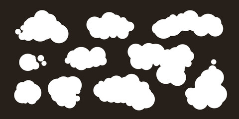 Clouds ans speech bubbles icons collection. Cartoon communication symbols.