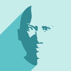 Face front view. Elegant silhouette of a female head. Web icon with long shadow