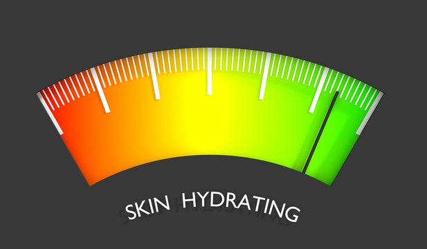 Abstract Meter Read Level Of Skin Hydrating Result. Color Scale With Arrow. The Measuring Device Icon. Colorful Infographic Gauge Element. 3D Rendering