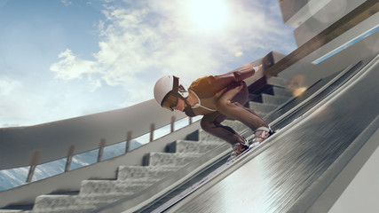 Skier on ski jumping competition. Winter sport.