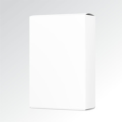 Realistic cardboard packaging box mockup. Vector illustration on grey background. Can be use for medicine, food, cosmetic and other. Ready for your presentation. EPS10.	