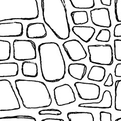 Stones handdrawn seamless black and white pattern. Vector illustration.