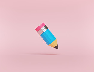 cartoon style pencil icon or symbol. minimal design. writing, blog, education concept. 3d rendering