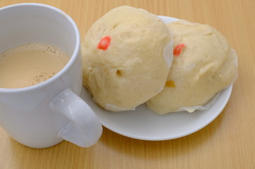 steamed pork buns, chinese dim sum on background