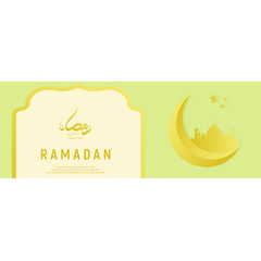 Beautiful yellow ramadan kareem greeting card design with arabic caligraphy