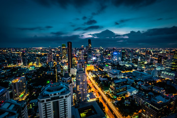 Skyline at sunset in Bangkok, Thailand