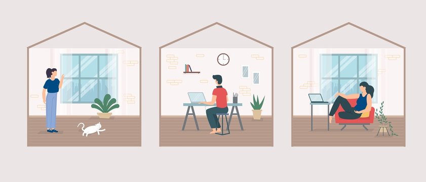 Stay home during coronavirus epidemic. Staying at home in self quarantine, protection from virus.