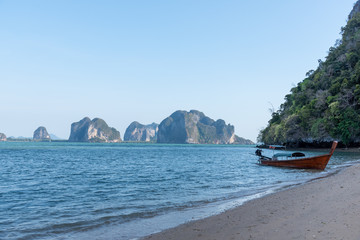 Naklejka na ściany i meble beautiful island with boat at Trang province Thailand