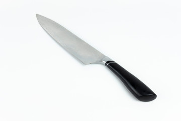 Stainless knife with black handle isolated on white background