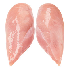 Raw chicken breast, fillet, isolated on white background, clipping path, full depth of field
