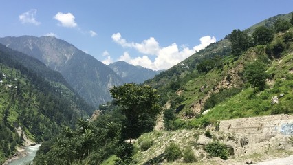 clear sky below green trees in Naran Pakistan