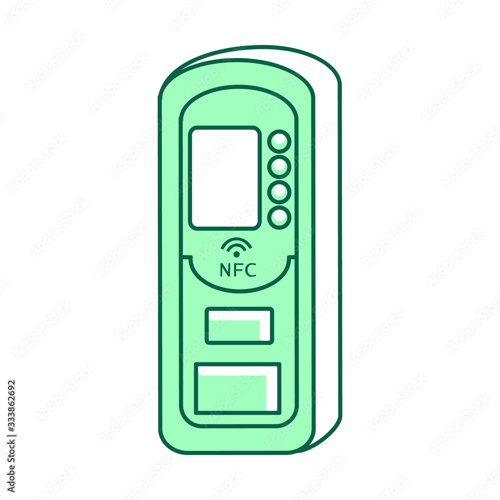 Poster nfc device, keyless lock green linear object. keycard scanning system thin line symbol. electronic s