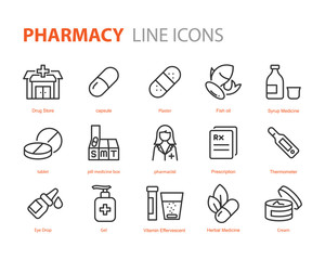 set of medicine icons, pharmacy, medical, capsule, drug store © kornkun
