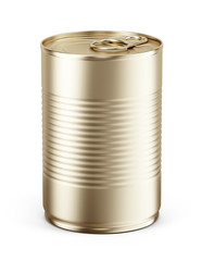 Blank Yellow metal tin can on white background. Mockup template for your design. 3d rendering