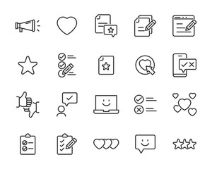 set of feedback icons, research, comment, review, customer, survey, social media