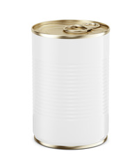 Blank Yellow metal and white tin can on white background. Mockup template for your design. 3d rendering