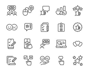 set of feedback icons, research, comment, review, customer, survey, social media