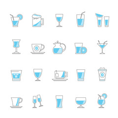 Line drinks and beverages icons - vector icon set