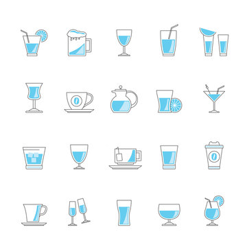 Line drinks and beverages icons - vector icon set