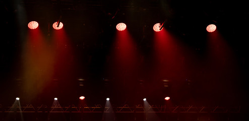 scene, stage light with colored spotlights and smoke