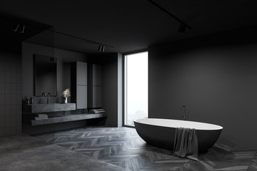 Fototapeta na wymiar Loft grey bathroom corner with tub and sink