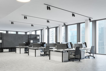 Panoramic white open space office corner