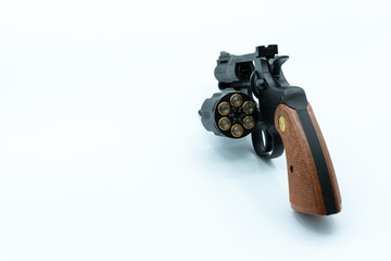 Model gun shot on white background
