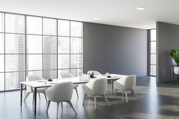 Panoramic gray dining room interior