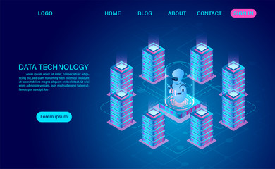 Data technology and big data processing Protecting data security concept. digital information. isometric. cartoon vector