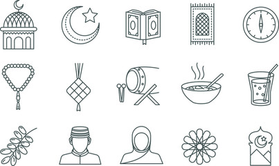 Ramadan Kareem Icon set Line Style