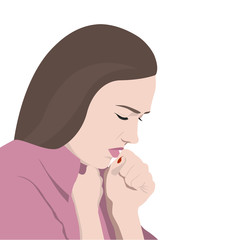 Vector Illustration of woman coughing