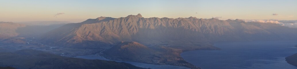 Panorama of the Remarkable's mountain range in Queenstown, New Zealand 
