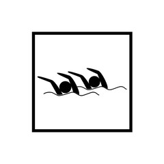 Water sports. View swim icon.Emblem of water sport. Logo professional sports in water. Monochrome template for poster, logo, ets. Design element. Vector illustration.